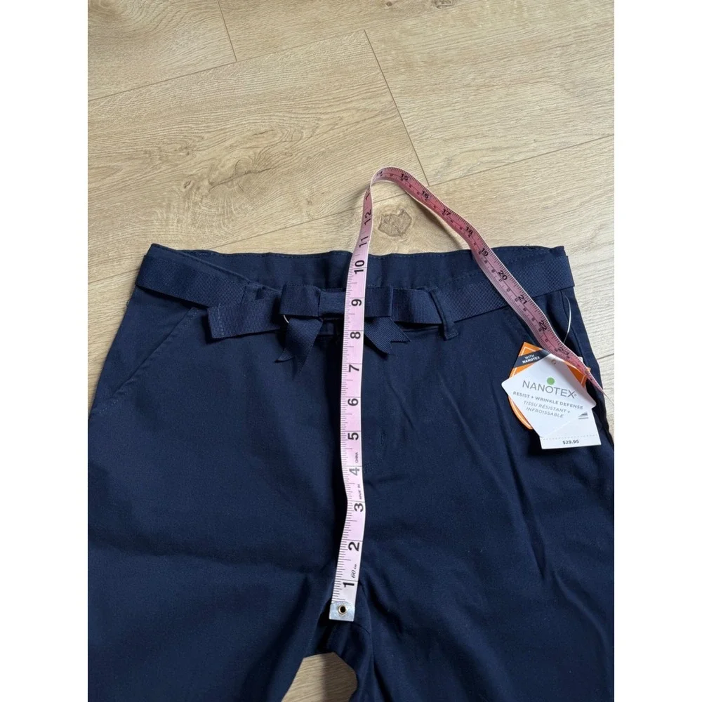 NWT Kid Girls Gymboree nanotex uniform navy blue bow belted chino shorts size 12